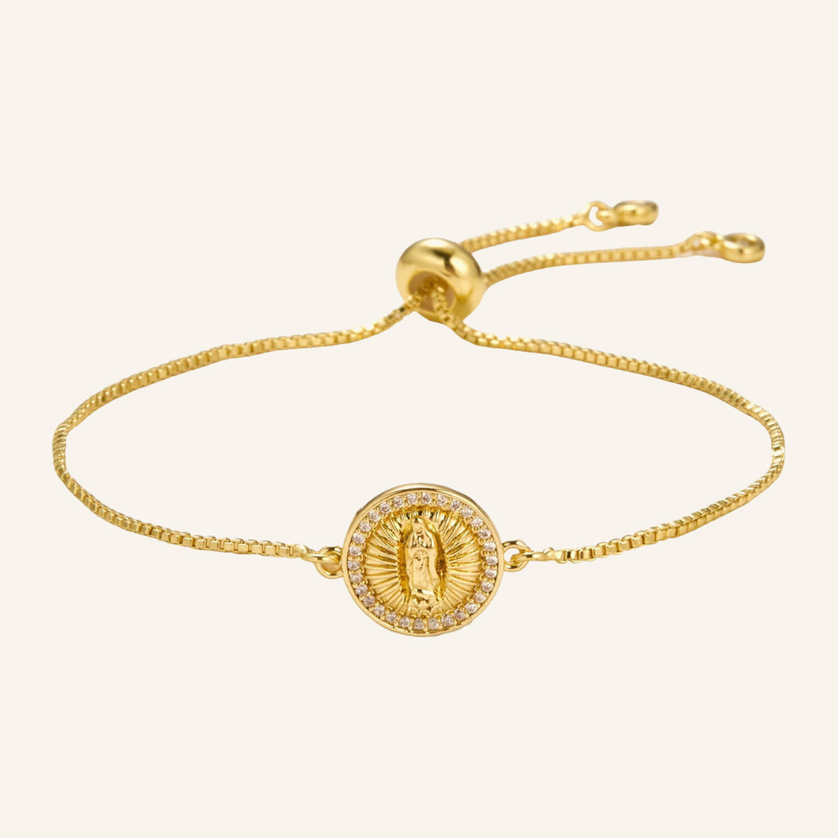 Virgen de Guadalupe Round Medal Bracelet – CZ Edge, Adjustable