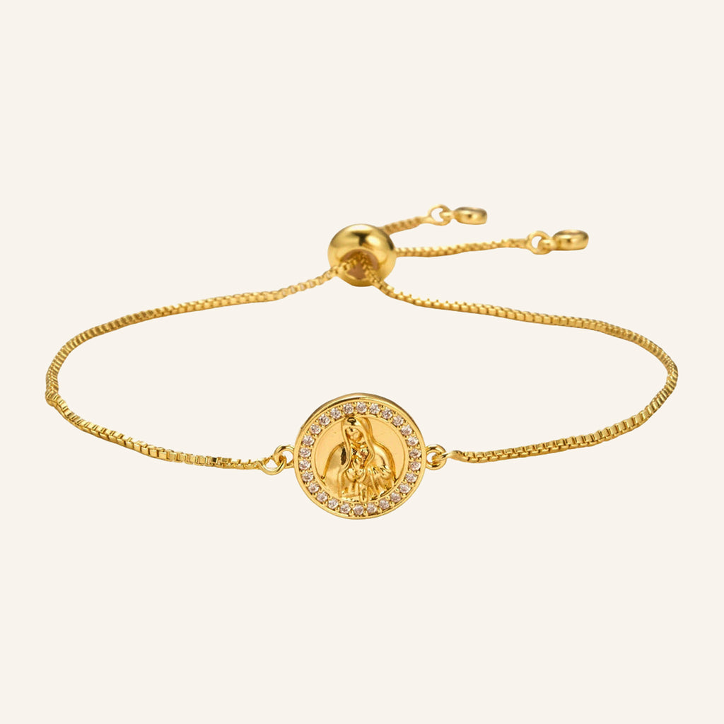Virgen de Guadalupe Round Medal Bracelet – CZ Edge, Adjustable – 2