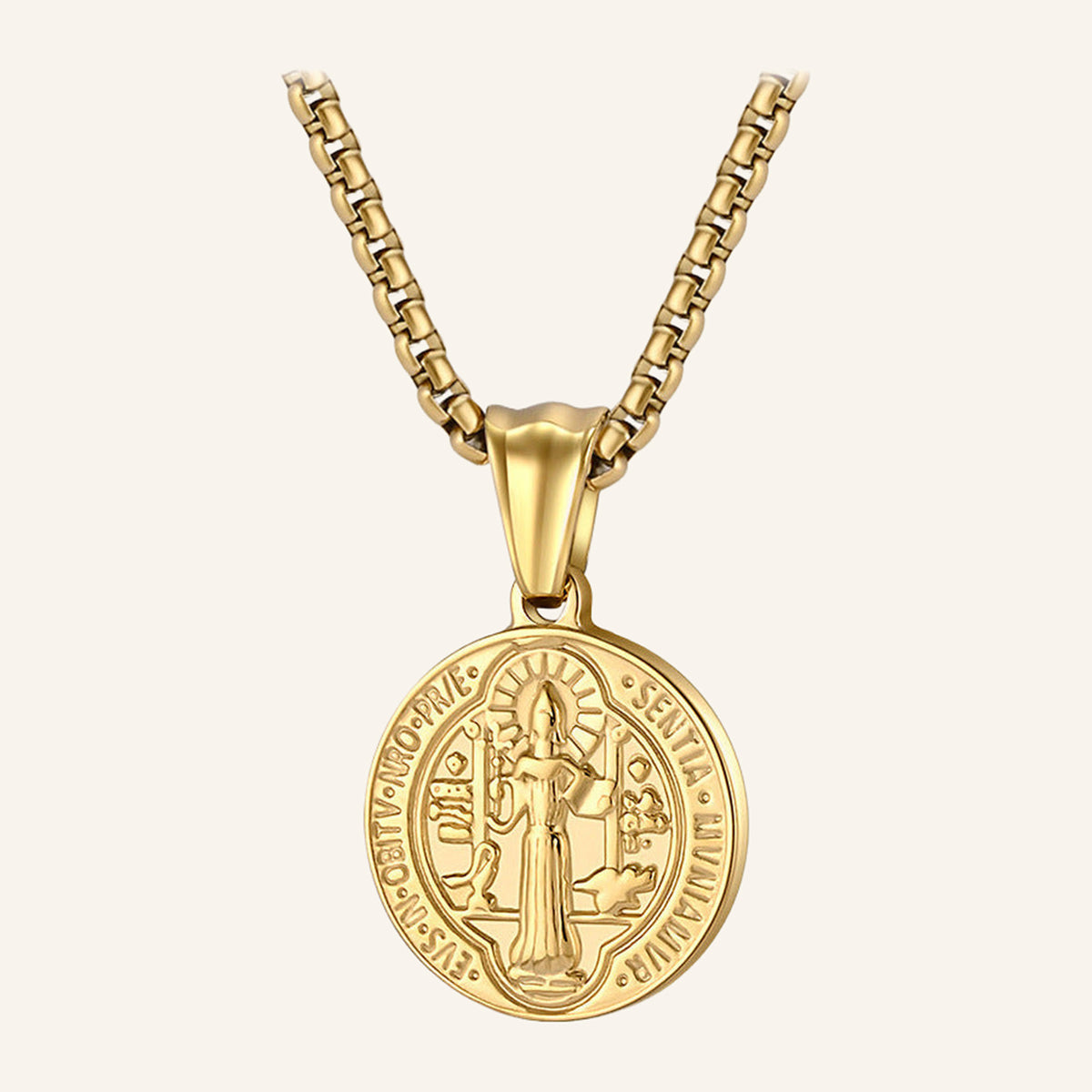 San Benito Small Round Medal Necklace – Box Chain – 2
