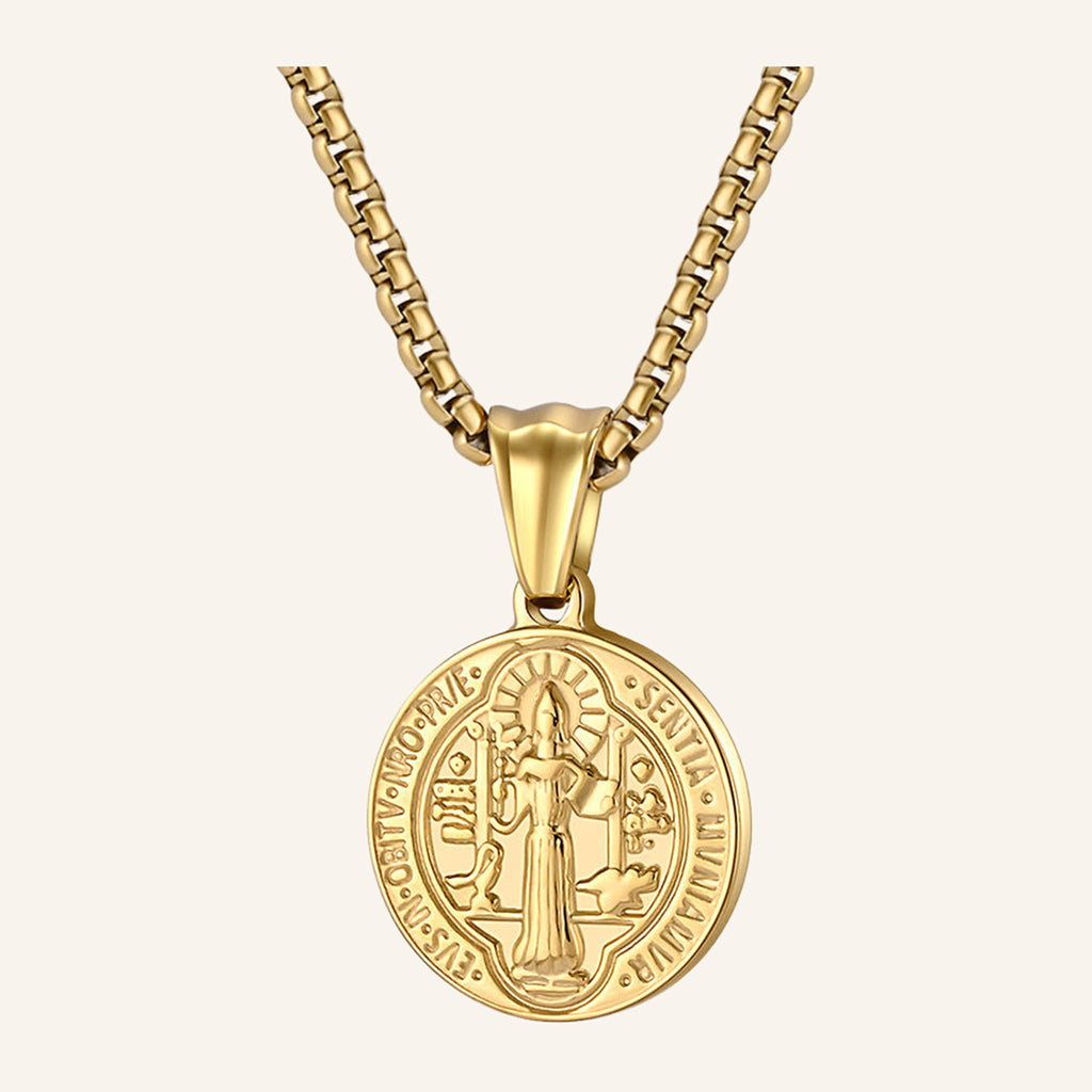 San Benito Small Round Medal Necklace – Box Chain – 4