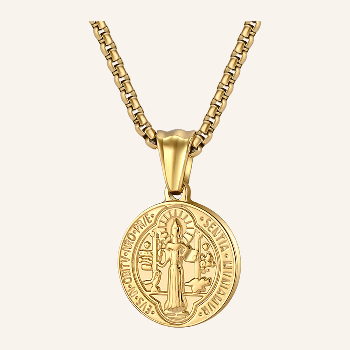 San Benito Small Round Medal Necklace – Box Chain – 4