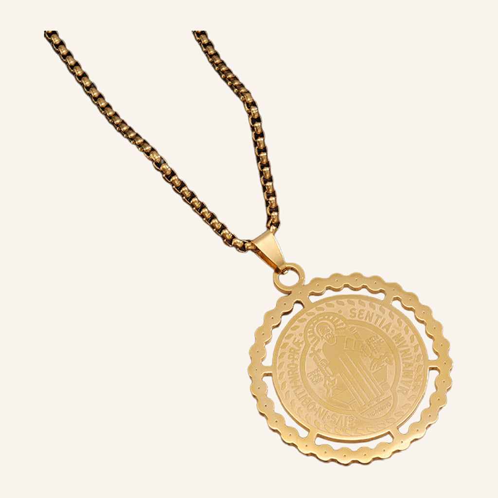 San Benito Scalloped Medal Pendant – Fine Relief, Slim Chain – 3