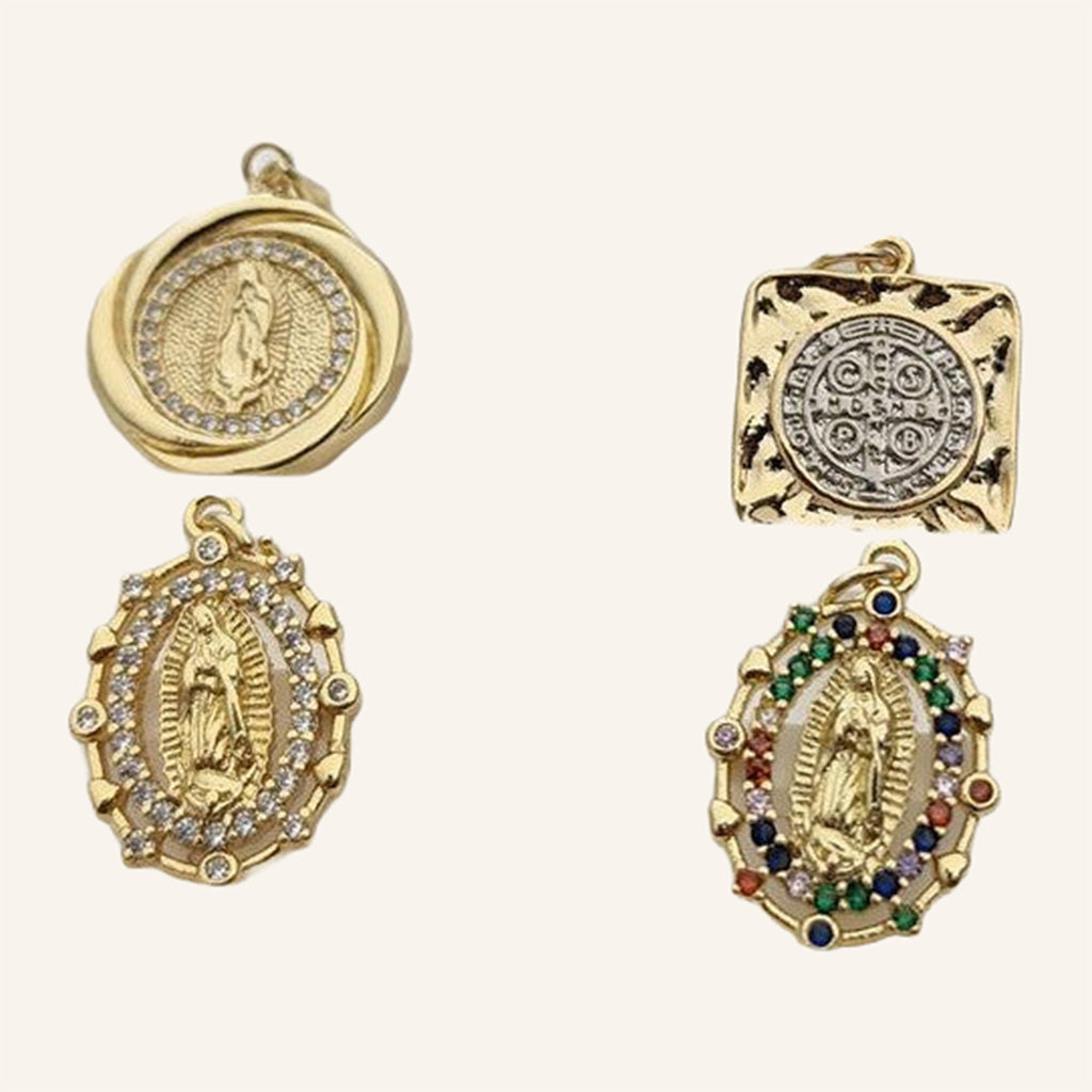 Virgen de Guadalupe Small Pendant – Color Details, Gold Tone – 3