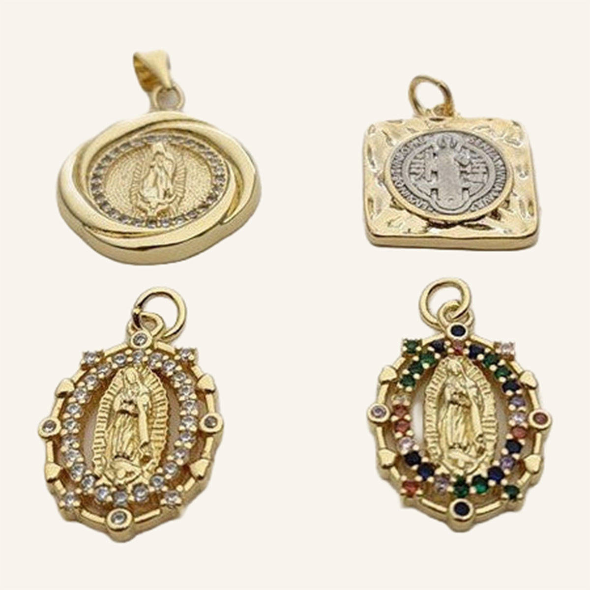 Virgen de Guadalupe Small Pendant – Color Details, Gold Tone