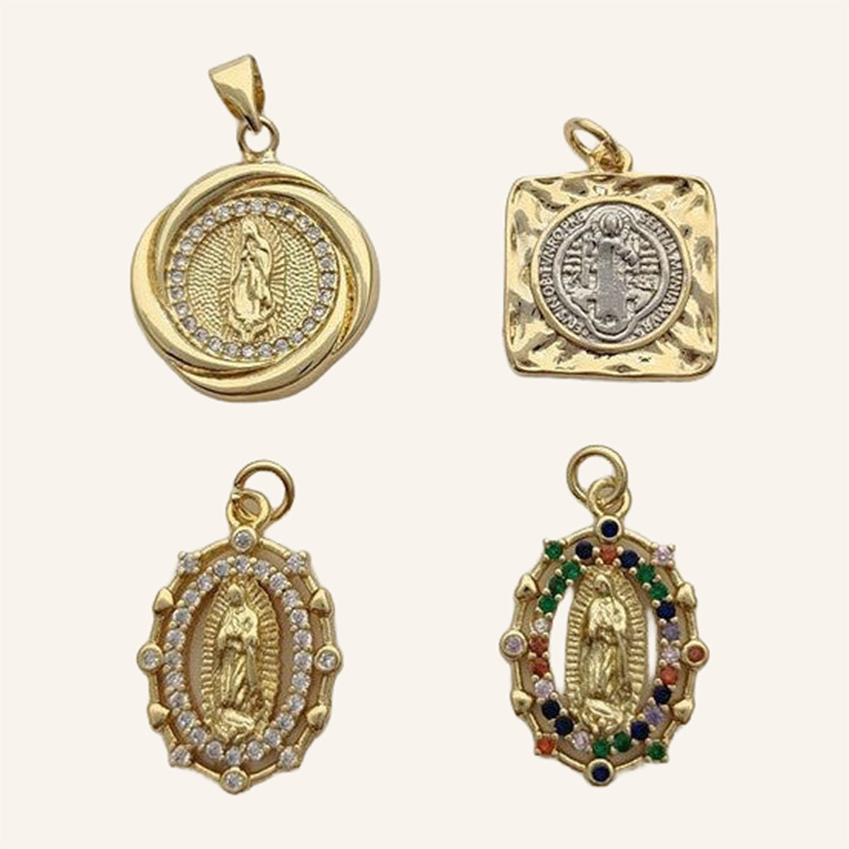 Virgen de Guadalupe Small Pendant – Color Details, Gold Tone – 2