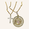 Cross & Medal Two-Necklace Set – CZ Cross, Round Medal, Rope Chains