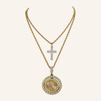 Cross & Medal Two-Necklace Set – CZ Cross, Round Medal, Rope Chains – 4
