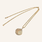 Round Medal Necklace – Openwork Crescent Frame, Gold Tone – 2