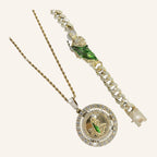 San Judas Tadeo Set – CZ Ring Medal on Rope Chain & Iced Cuban Bracelet – 2