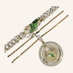 San Judas Tadeo Set – CZ Ring Medal on Rope Chain & Iced Cuban Bracelet – 3