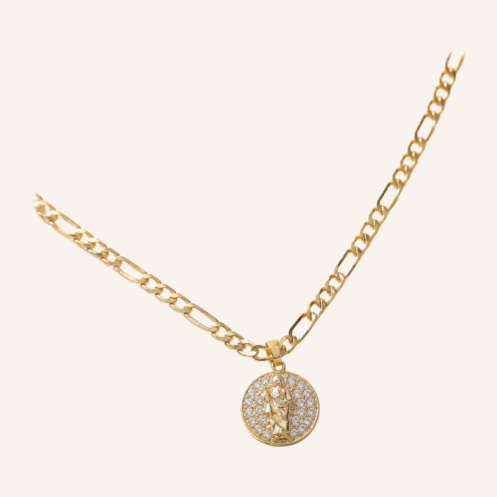 Small Round Medal Necklace – Raised Image, Fine Figaro Chain – 2