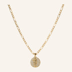 Small Round Medal Necklace – Raised Image, Fine Figaro Chain – 4