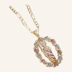 San Judas Tadeo Floral Frame Necklace – Rose & White Flowers, Figaro Chain – 2