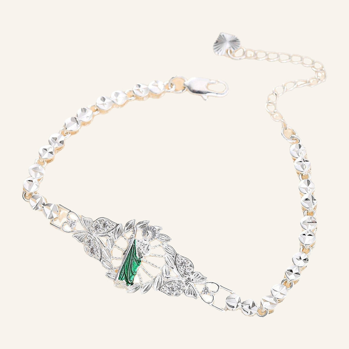 San Judas Tadeo Link Bracelet – Green Stone Center – 2