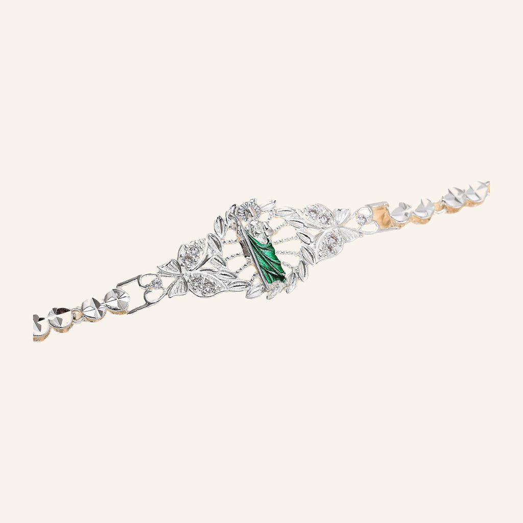 San Judas Tadeo Link Bracelet – Green Stone Center – 4