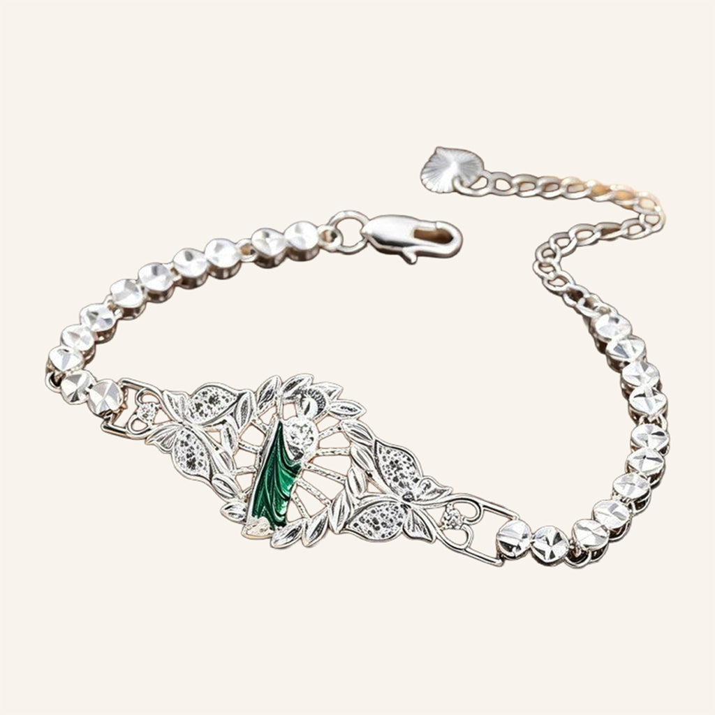 San Judas Tadeo Link Bracelet – Green Stone Center – 3