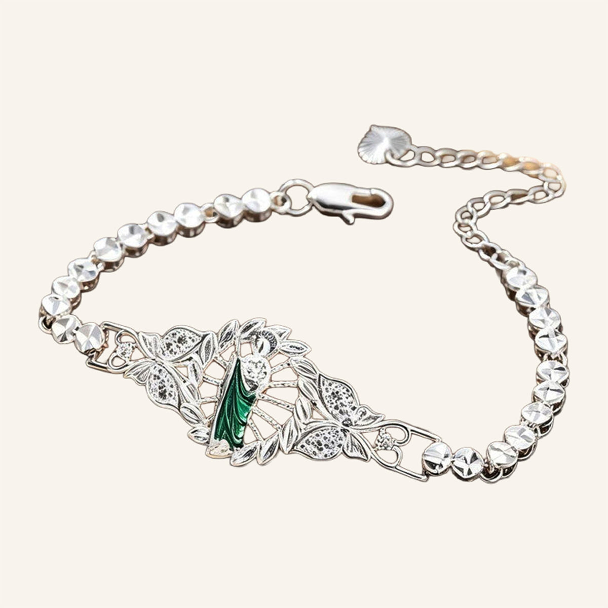 San Judas Tadeo Link Bracelet – Green Stone Center – 3