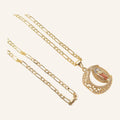 Openwork Medal Necklace – Crescent Frame, Fine Figaro Chain