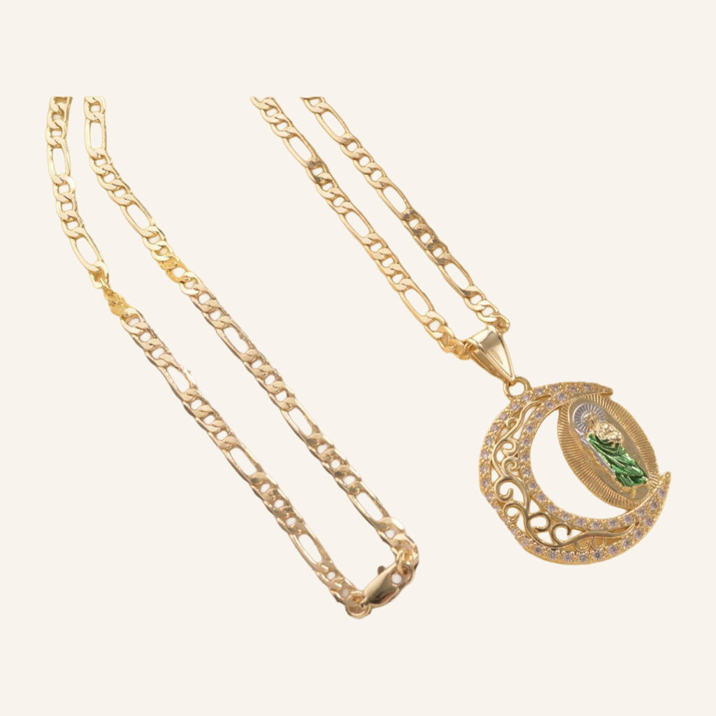 Openwork Medal Necklace – Crescent Frame, Fine Figaro Chain – 2