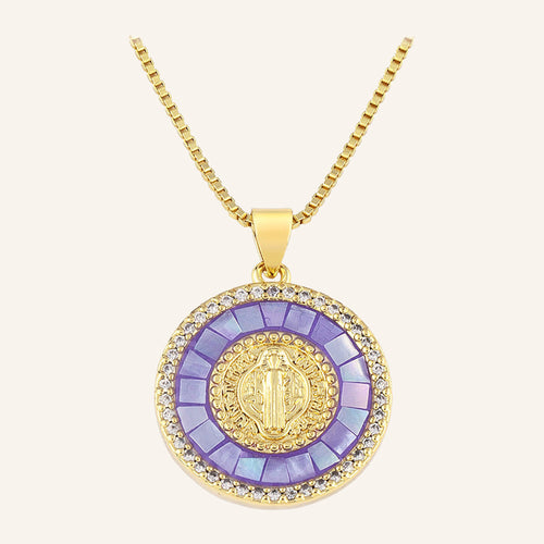 San Benito Round Pendant – Violet Mosaic Halo, CZ Edge